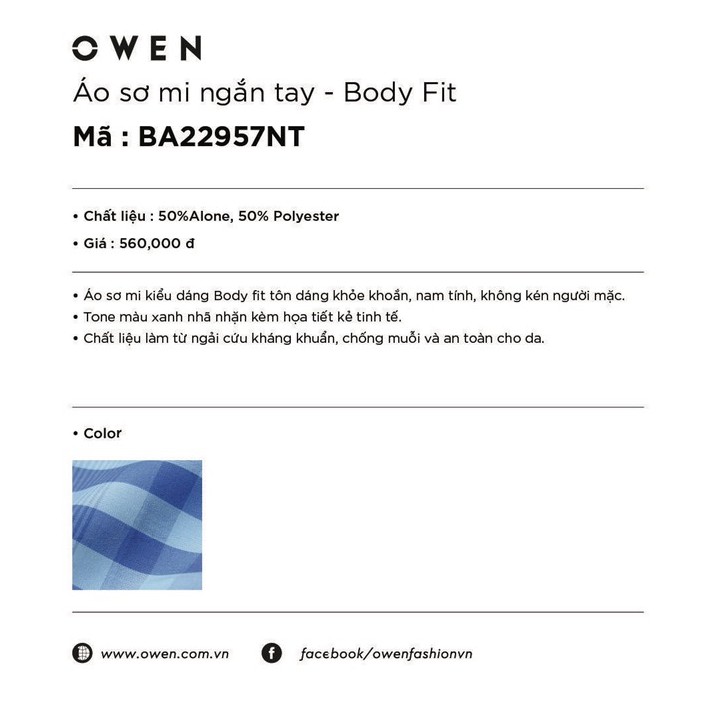 OWEN - Aó sơ mi ngắn tay Owen Regular fit chất lô hội kẻ ca rô xanh 22947 | BigBuy360 - bigbuy360.vn