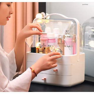 KỆ MỸ PHẨM CAO CẤP 3 TẦNG CÓ QUAI XÁCH VÀ NẮP ĐẬY CHỐNG BỤI KÍCH THƯỚC LỚN 27X26.5X37.5cm