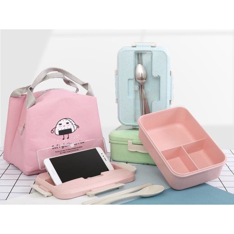 [ FREESHIP ] Hộp đưng cơm lúa mạch 3 ngăn kèm đũa thìa cao cấp 1000ml | BigBuy360 - bigbuy360.vn