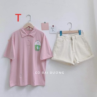 Áo polo cổ bẻ logo cốc trà sữa hình gấu
