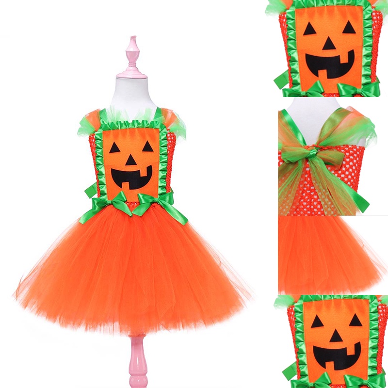 Đầm bí ngô không tay thời trang công chúa Halloween thích hợp trình diễn cho bé gái