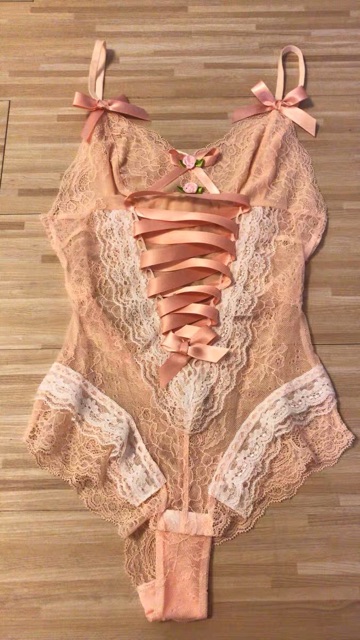 Bodysuit ren tiểu thư hồng cam (Ảnh thật)