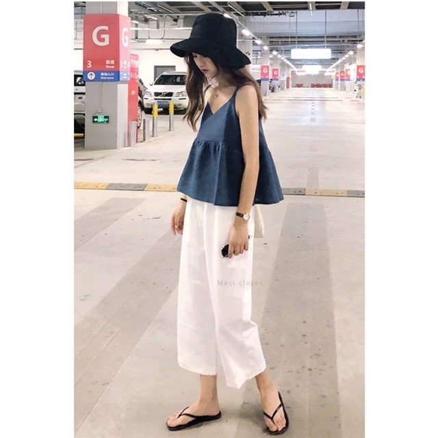 Quần Culottes đũi ống rộng lửng bigsize dáng suông 9 tấc nữ - Màu Đen Trắng - Vải đũi xước mềm mặc công sở đi biển ở nhà