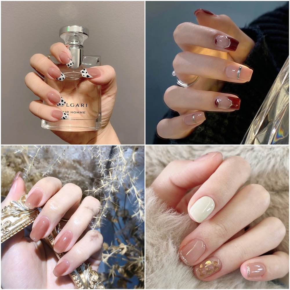 Bộ 24 Móng Tay Giả Dài Trung Bình Đính Kim Cương Nhân Tạo Phong Cách Hàn Quốc