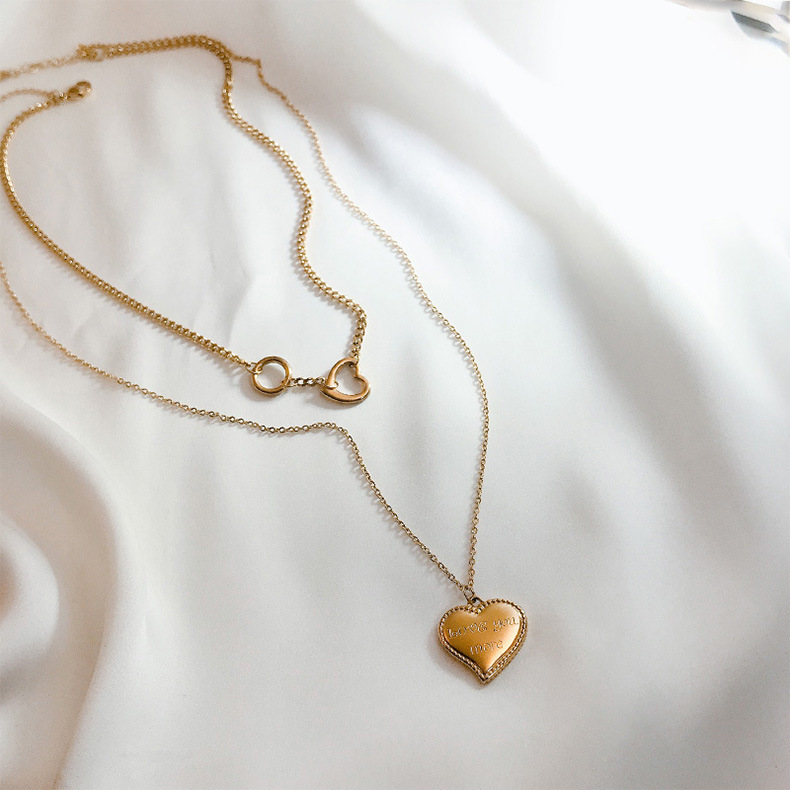 Korean love pendant double-layer titanium steel gold-plated women's necklace