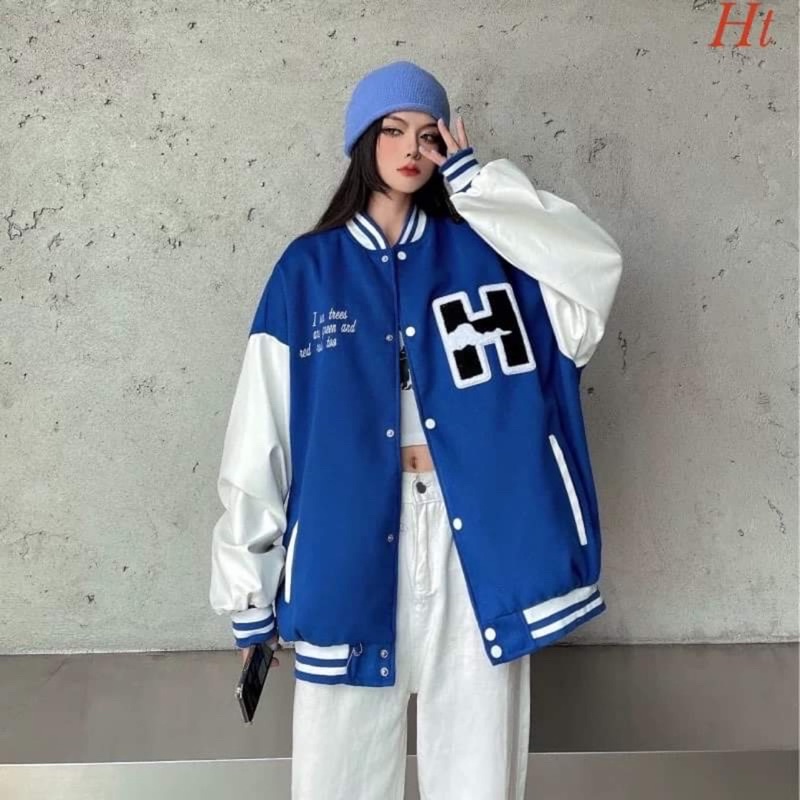 Áo khoác bomber phối tay H đám mây HT12