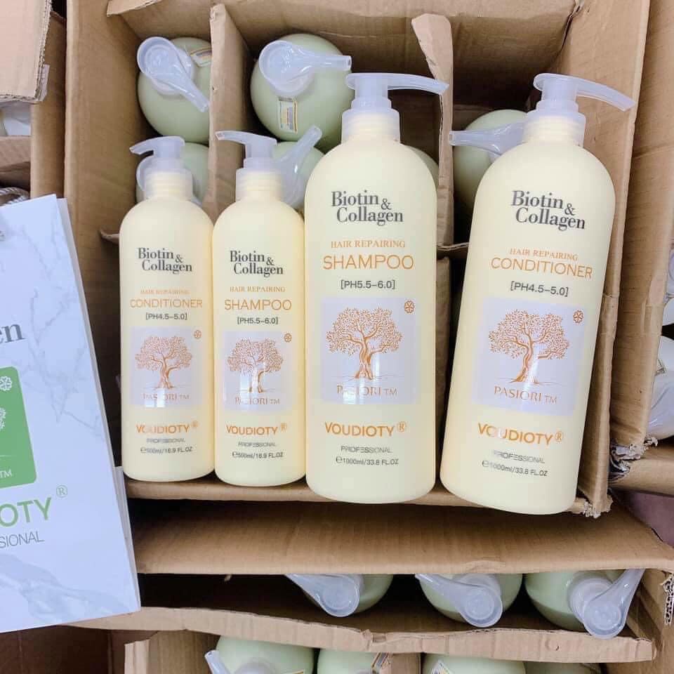 Cặp Dầu Gội Xả Biotin Collagen Voudioty 500ml-1000ml | Ngăn Ngừa Rụng Tóc, Giảm Gàu, Kiềm Dầu, Phục Hồi Tóc Khô Xơ