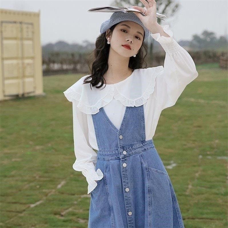Đầm Yếm Denim Dài Dáng Chữ a Phong Cách Hàn Quốc Mới Cho Nữ