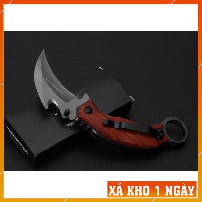 Dao Phượt Gấp Cao Cấp Chính Hãng Karambit X52 Báng Gỗ - Dao Phượt Đa Năng Giá Rẻ Quân Đội