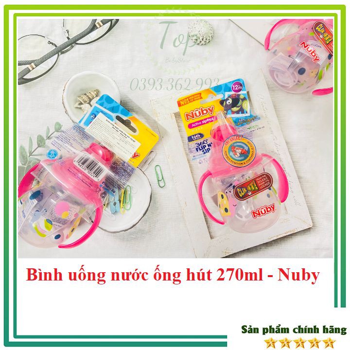 Bình nước ống hút Silicon 📌UỐNG MỌI TƯ THẾ📌 hai tay cầm 360 độ 270ml Nuby - USA (mẫu mới nhất)