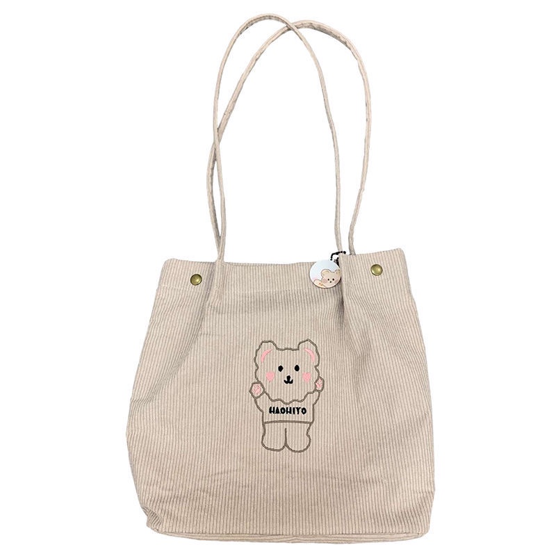 Túi Xách Tote Vải Nhung Cỡ Lớn In Họa Tiết Hoạt Hình Phong Cách Nhật Hàn Cho Nữ