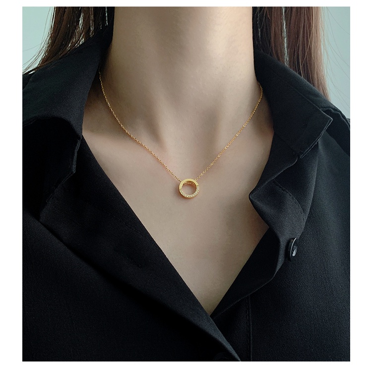 [FreeShip] Dây chuyền nữ titan nữa vòng tròn đá X1-405 - CAM KẾT KHÔNG BAY MÀU