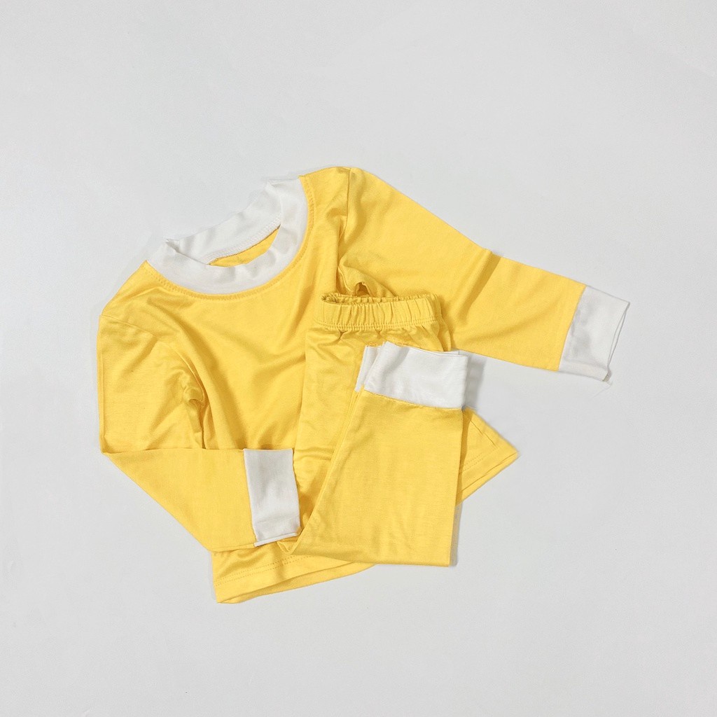 Đồ Bộ Dài Tay Thun Lạnh Nền Màu Trơn Cực Đẹp Cho Bé - Bộ Dài Tay Bé Trai Bé Gái AM803