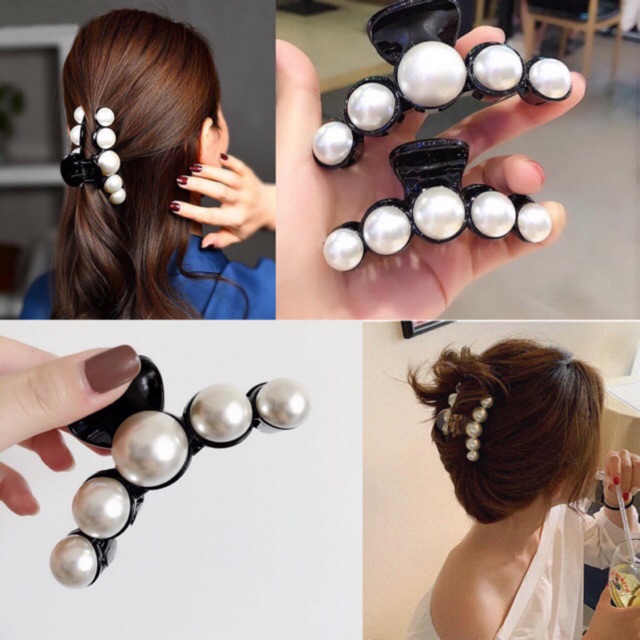 ☘️cặp cào cho tóc đính hạt châu màu trắng