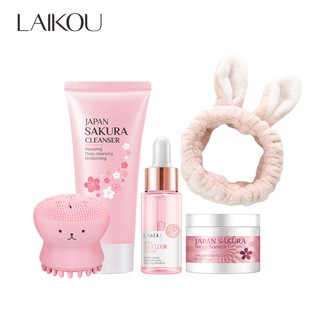 Set 5 món chăm sóc da laikou Nhật Bản chiết xuất hoa anh đào với tẩy trang 50g + tinh chất 17ml + kem dưỡng da 25g
