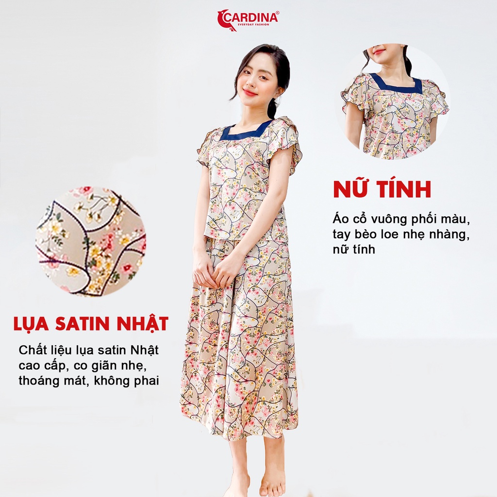 Đồ Bộ Nữ 𝐂𝐀𝐑𝐃𝐈𝐍𝐀 Chất Lụa Satin Nhật Cao Cấp Áo Cổ Vuông Tay Bèo Quần Culottes Thời Trang 2SF11