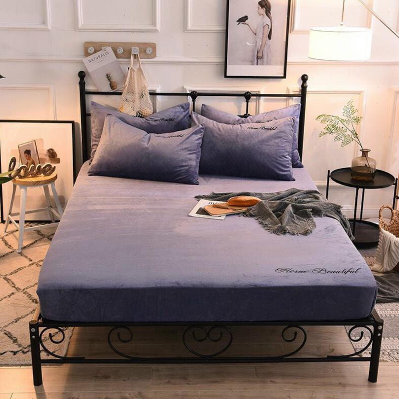 Bộ drap giường, bộ ga giường kèm 2 vỏ gối nỉ lông tuyết mùa đông 2020 | BigBuy360 - bigbuy360.vn