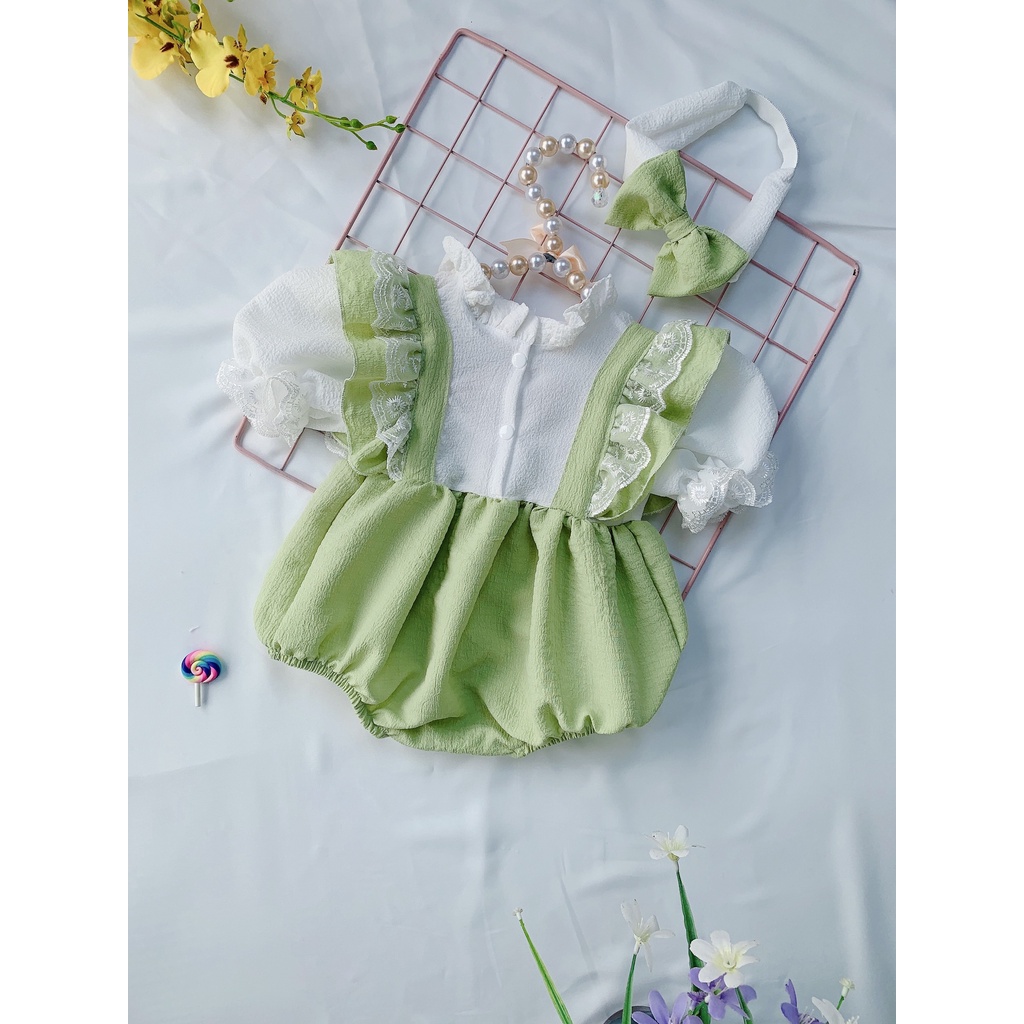 set Body cho bé xanh cốm tặng turban - set body váy bé gái sơ sinh Thời Trang TRẺ EM Hàng Thiết Kế Cao Cấp v77