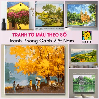 Tranh Tô Màu Theo Số METIS Tranh Phong Cảnh Nét Quê Xưa Việt Nam Dễ Tô Đã Căng Khung Sẵn