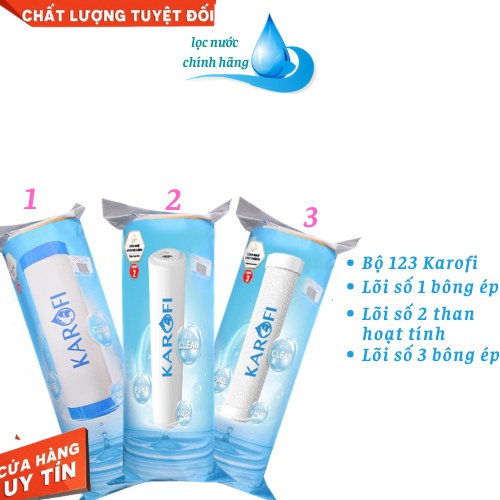 Bộ 3 Lõi Lọc Nước  karofi 1,2,3 { Chính hãng }, Dùng Cho Máy Lọc Nước RO