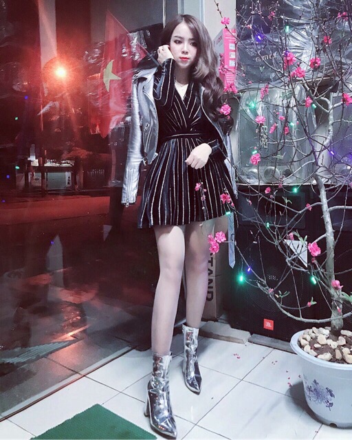 Áo da ánh bạc + hồng + da + vàng đồng