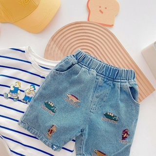 Fashion Kids Boys Cartoon Printed Denim Short Pants T-shirt Optional