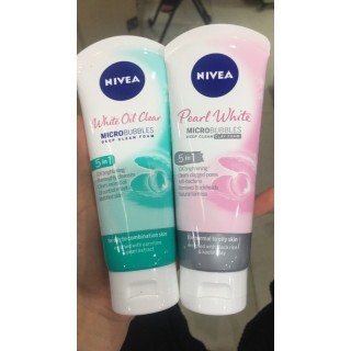 Sữa rửa mặt nivea pearl white micro bubbles deep clean clay foam 5 in 1 100g