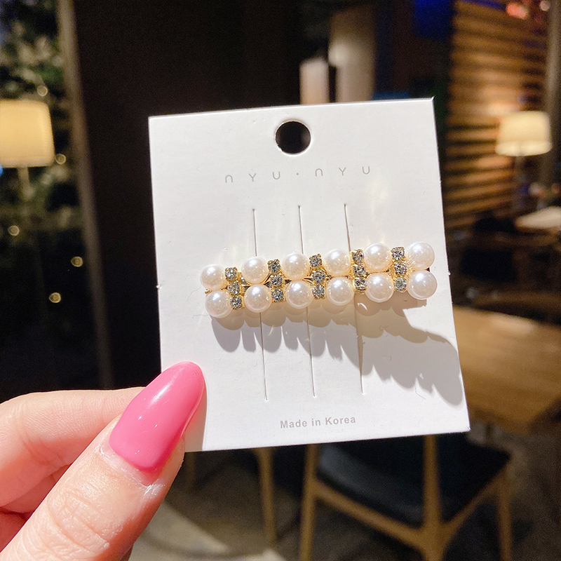 Kẹp tóc vải nhung đính ngọc trai giả phong cách cổ điển Hàn Quốc