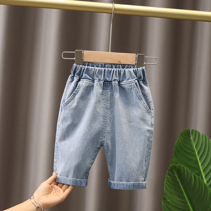 Set áo sơ mi tay ngắn in họa tiết caro + quần short denim thời trang cho bé sơ sinh