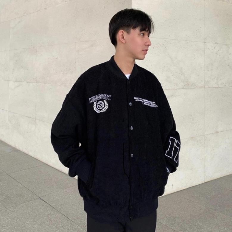 Áo Khoác Bomber Nhung gân MST 17 màu ĐEN 🖤 Nam nữ unisex 🖤 Áo Jacket form rộng TAHAYA 🖤