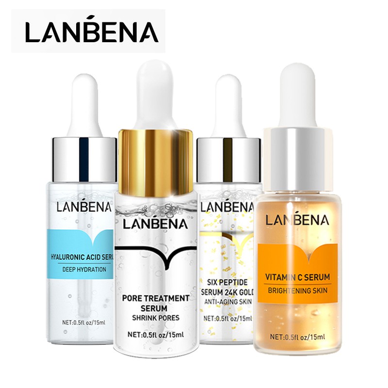 Lanbena Bộ serum Hỗ Trợ Giảm Mụn Đầu Đen Dưỡng Ẩm Làm Trắng Da Chống Oxy Hóa Chống Nếp Nhăn Chống Lão Hóa 15ml