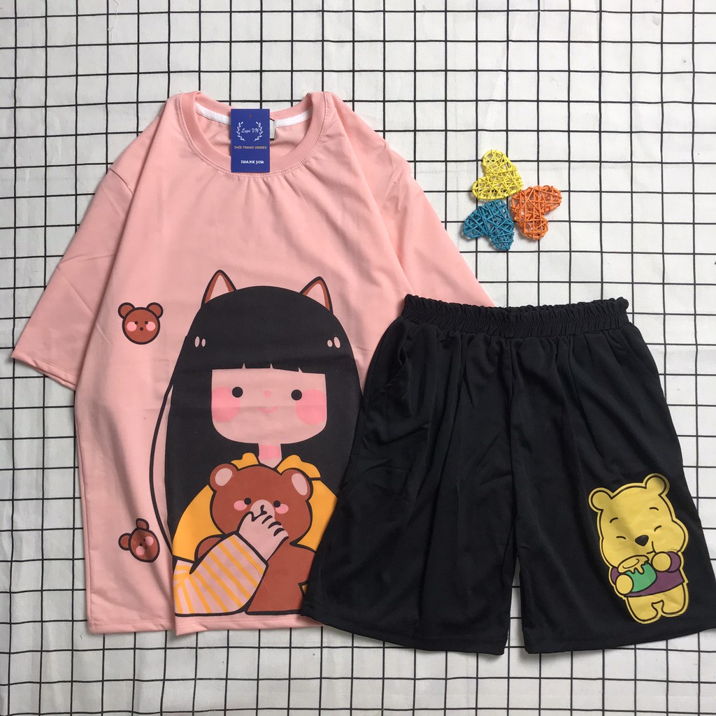 Đồ Bộ Uniex Tay Lỡ Cô Gái Tai Mèo Lapi VN, Đồ Bộ Cartoon, Freesize, Thun Cotton, Nam Nữ Đều Mặc Được