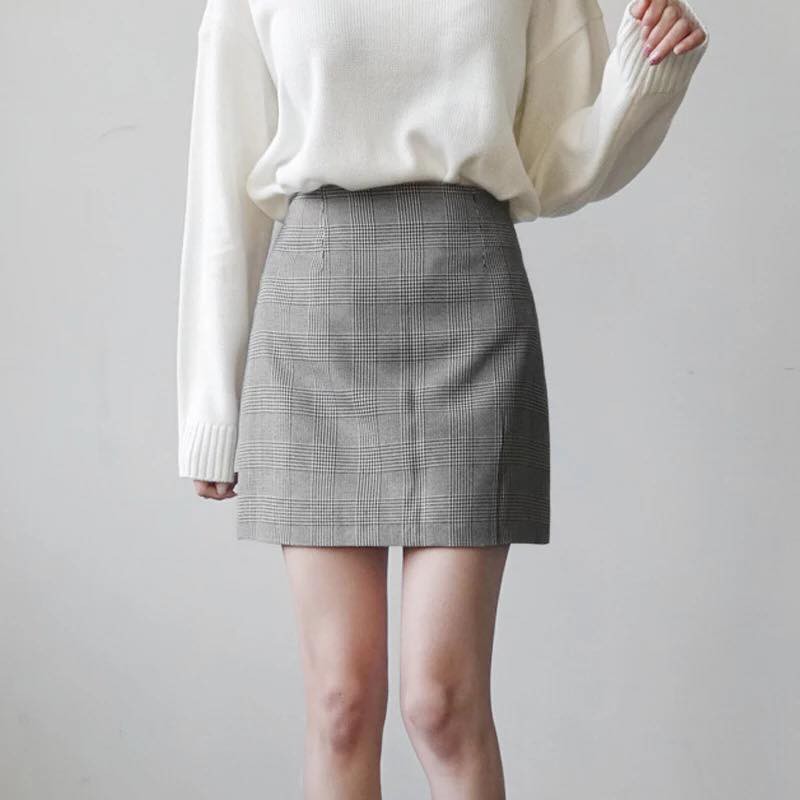 Chân váy cạp cao họa tiết caro thời trang | BigBuy360 - bigbuy360.vn