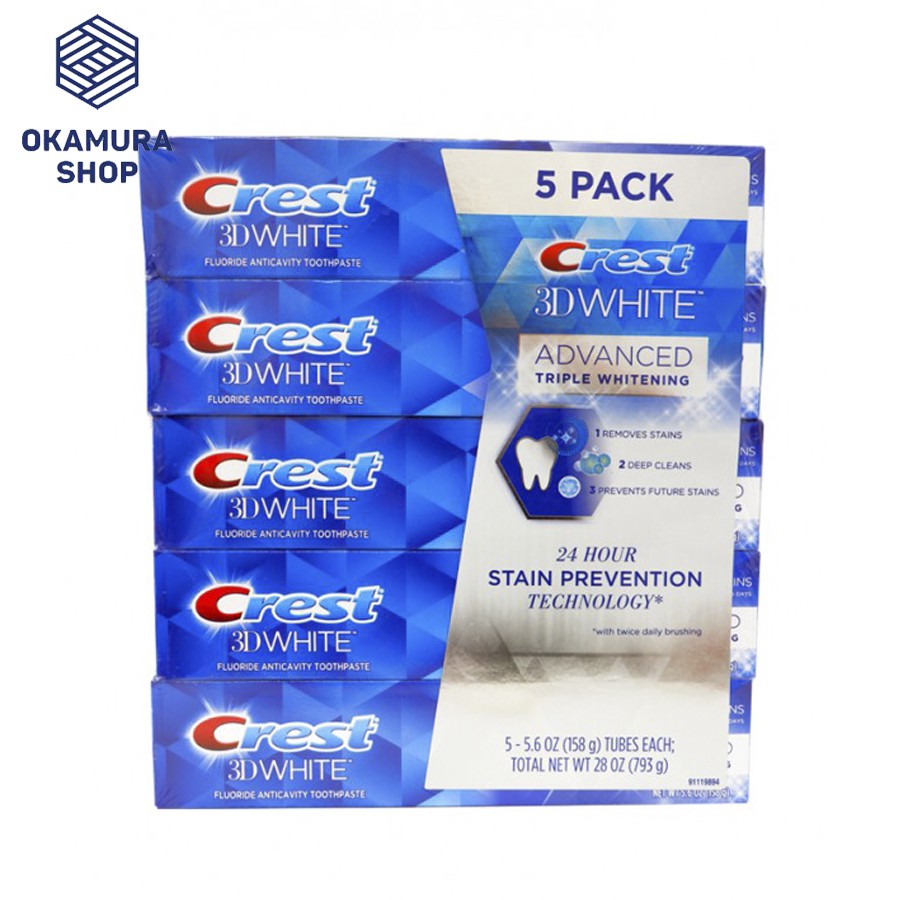 Kem đánh răng Crest 3D White Advanced Triple Whitening tuýp 158g từ Mỹ