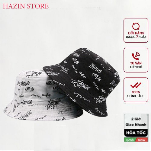 Nón bucket,mũ vành tròn in chữ Thuglife 2 màu đen trắng Ulzzang Unisex nam nữ-Hazis Store