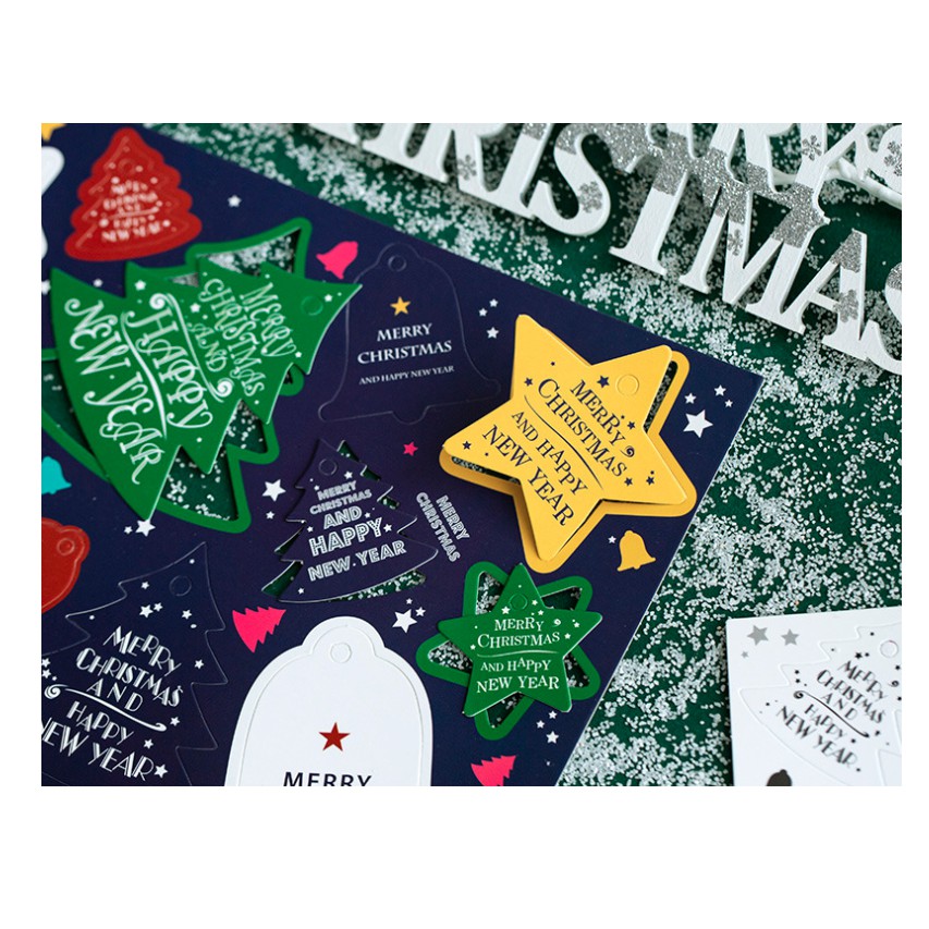 Set 14 tag gắn túi bánh, hộp bánh trang trí cây thông chủ đề Xmas, Noel