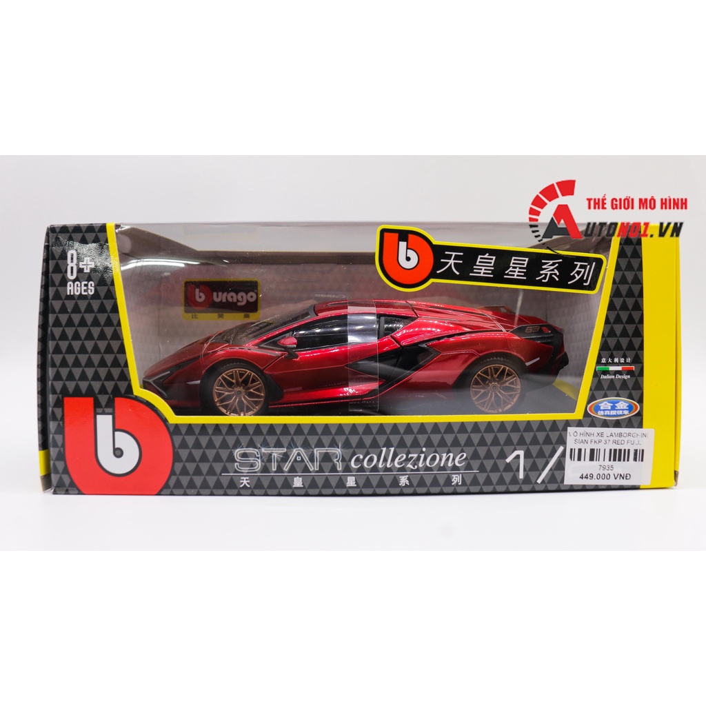 MÔ HÌNH XE LAMBORGHINI SIAN FKP 37 FULL KÍNH, FULL OPEN 1:24 BBURAGO