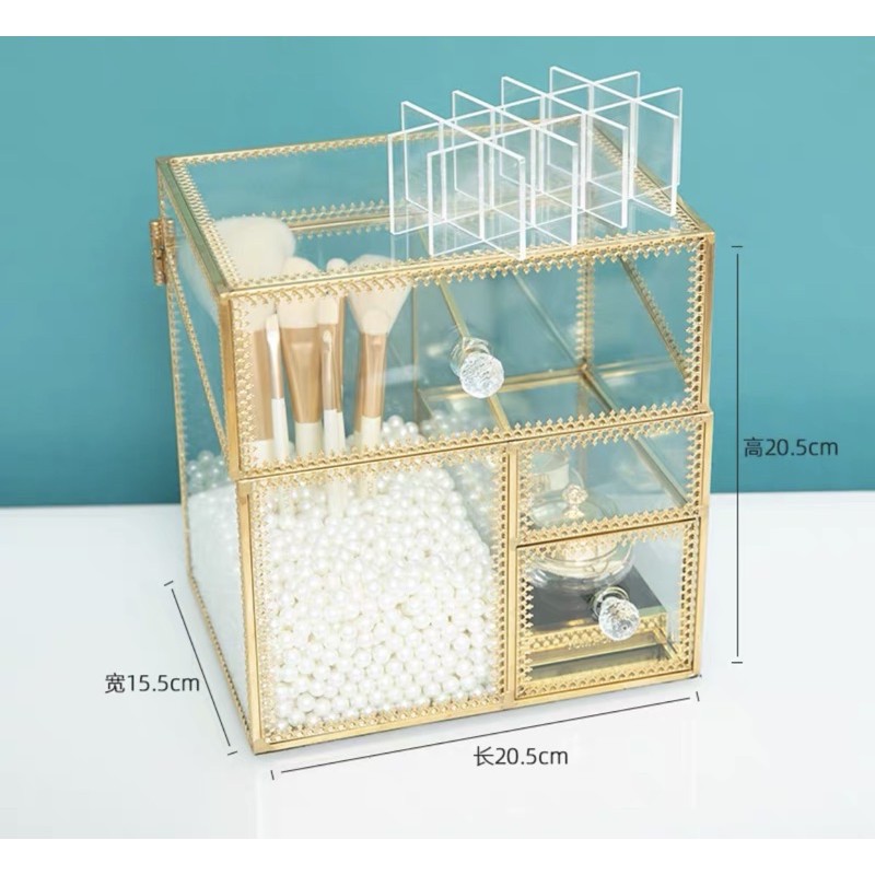 Hộp đựng cọ kèm ô để son viền gold