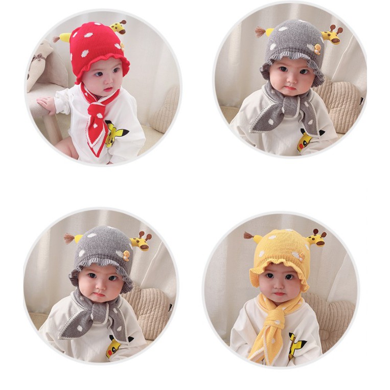 Set mũ khăn len hươu vàng cho bé ( 0-1 tuổi)