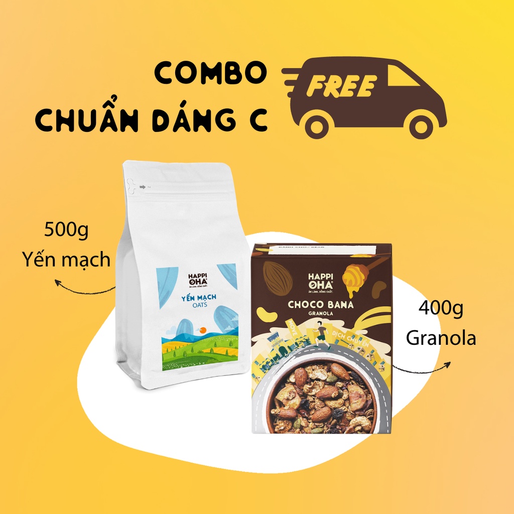 [Combo Chuẩn Dáng] Granola Ăn Kiêng Siêu Hạt 400g + Yến Mạch Ăn Kiêng 500g + Bơ đậu phộng 100g HAPPI OHA