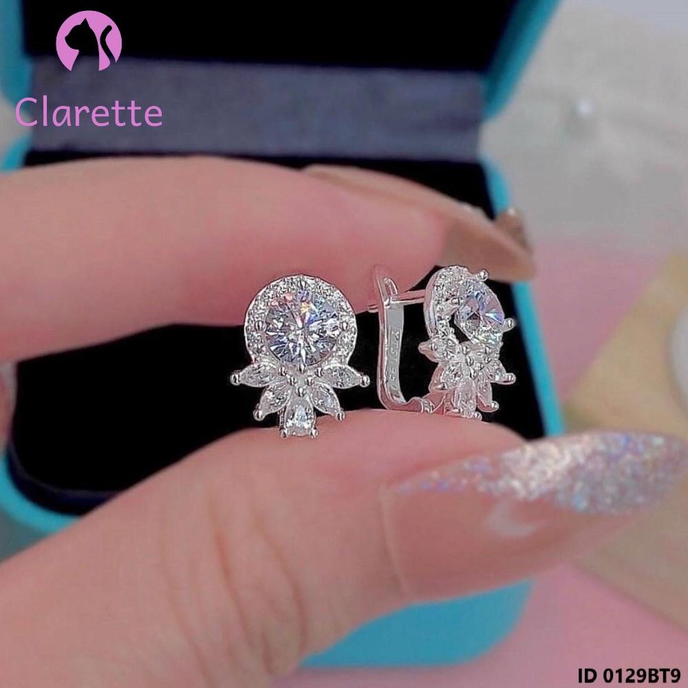 Bông tai bạc bấm hình vuông, tròn, chữ H, hình thoi, hình kim cương, hình chữ X Clarette 0129BT