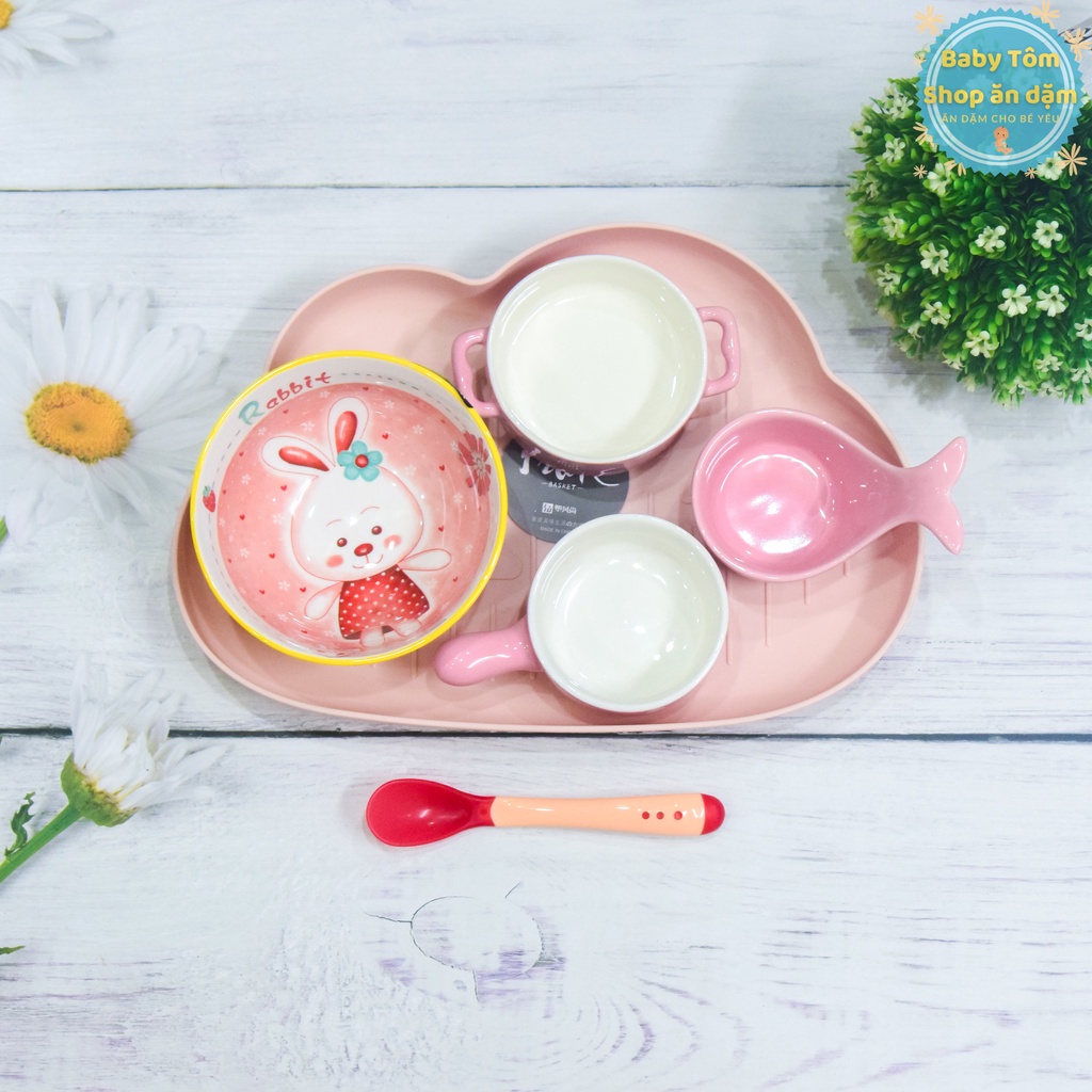 Combo bát ăn dặm gốm sứ họa tiết đáng yêu cho bé,NPP Baby Tôm