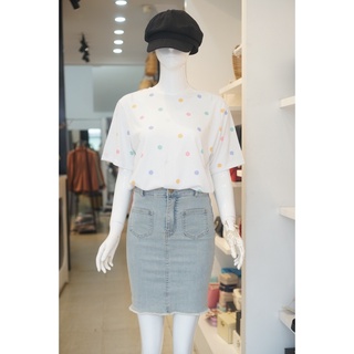 Áo thun cotton chấm bi trắng 166