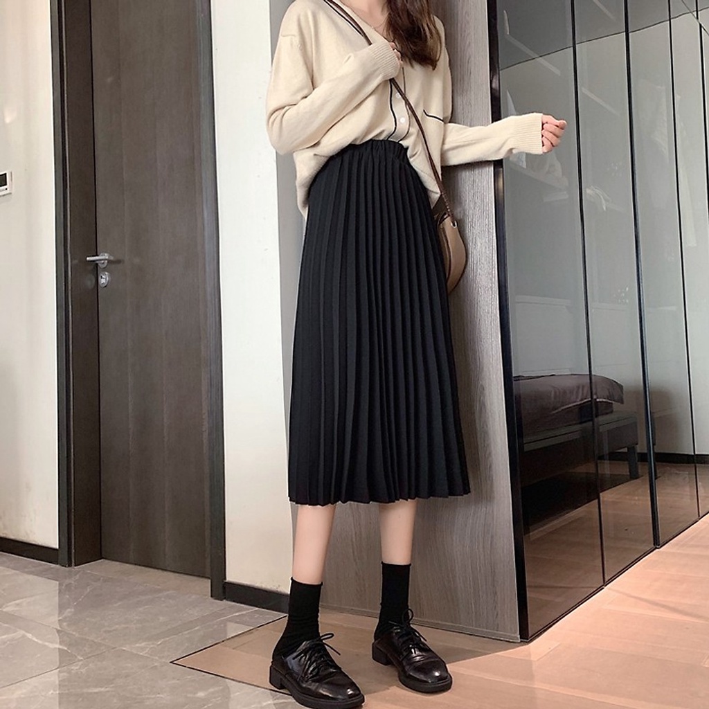 Chân váy tầng xếp ly 75cm , chân váy nữ bigsize , trắng đen dáng dài ngắn xòe phong cách công 4 tang, CV5