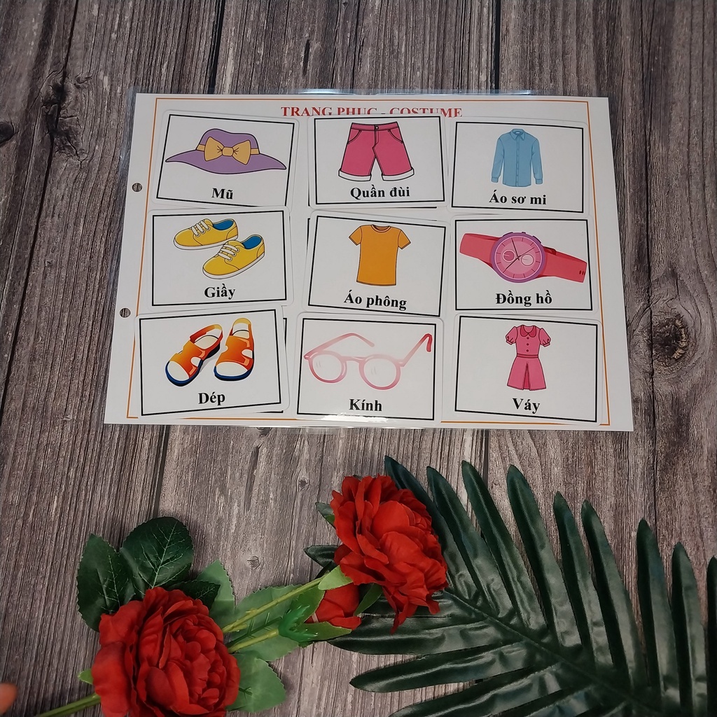 Học liệu bóc dán Montessori 15 chủ đề song ngữ cho bé có phiên âm, hình ảnh bắt mắt, ép plastic bo cạnh an toàn