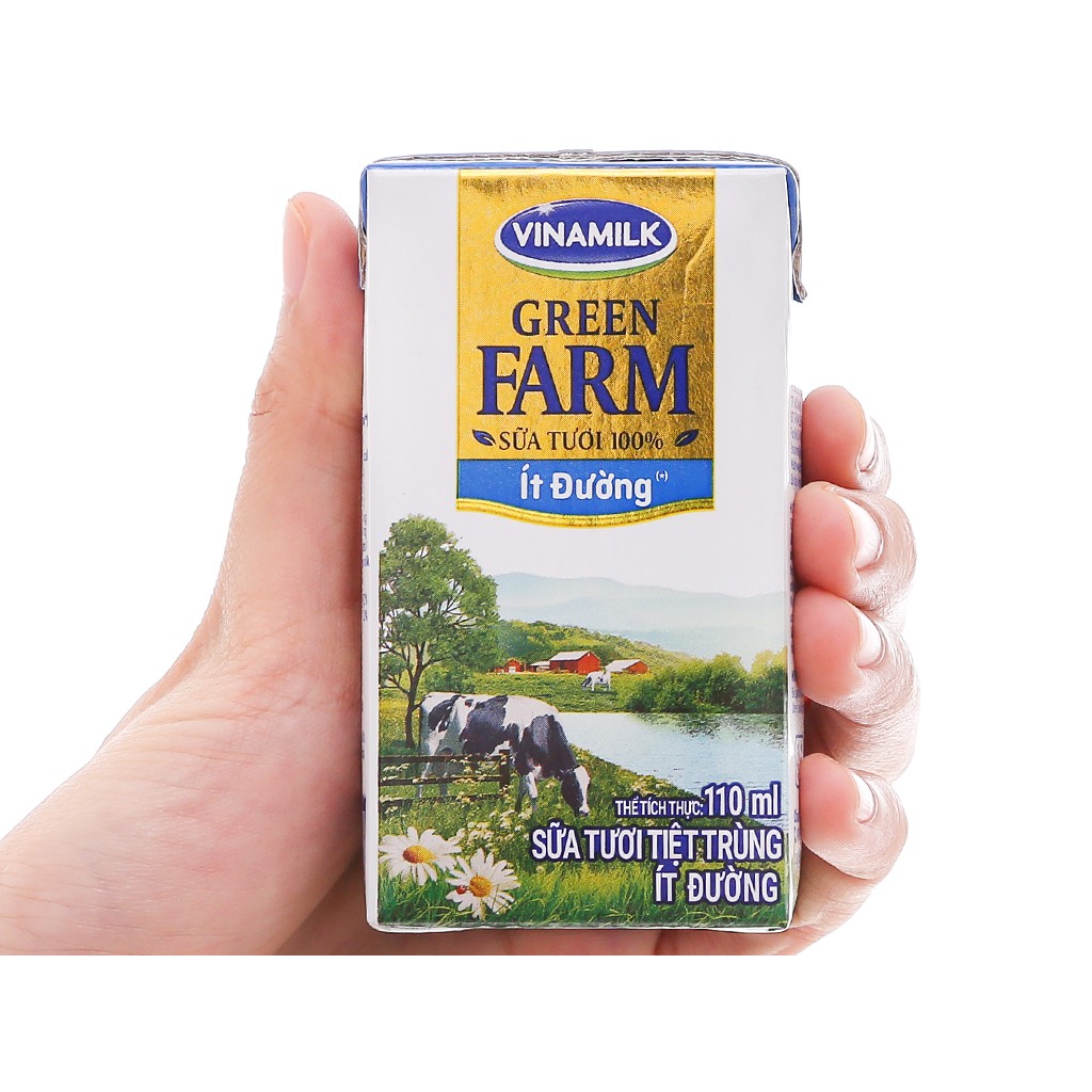 SỮA TƯƠI TIỆT TRÙNG VINAMILK GREEN FARM ÍT ĐƯỜNG - LỐC 4 HỘP 110ML