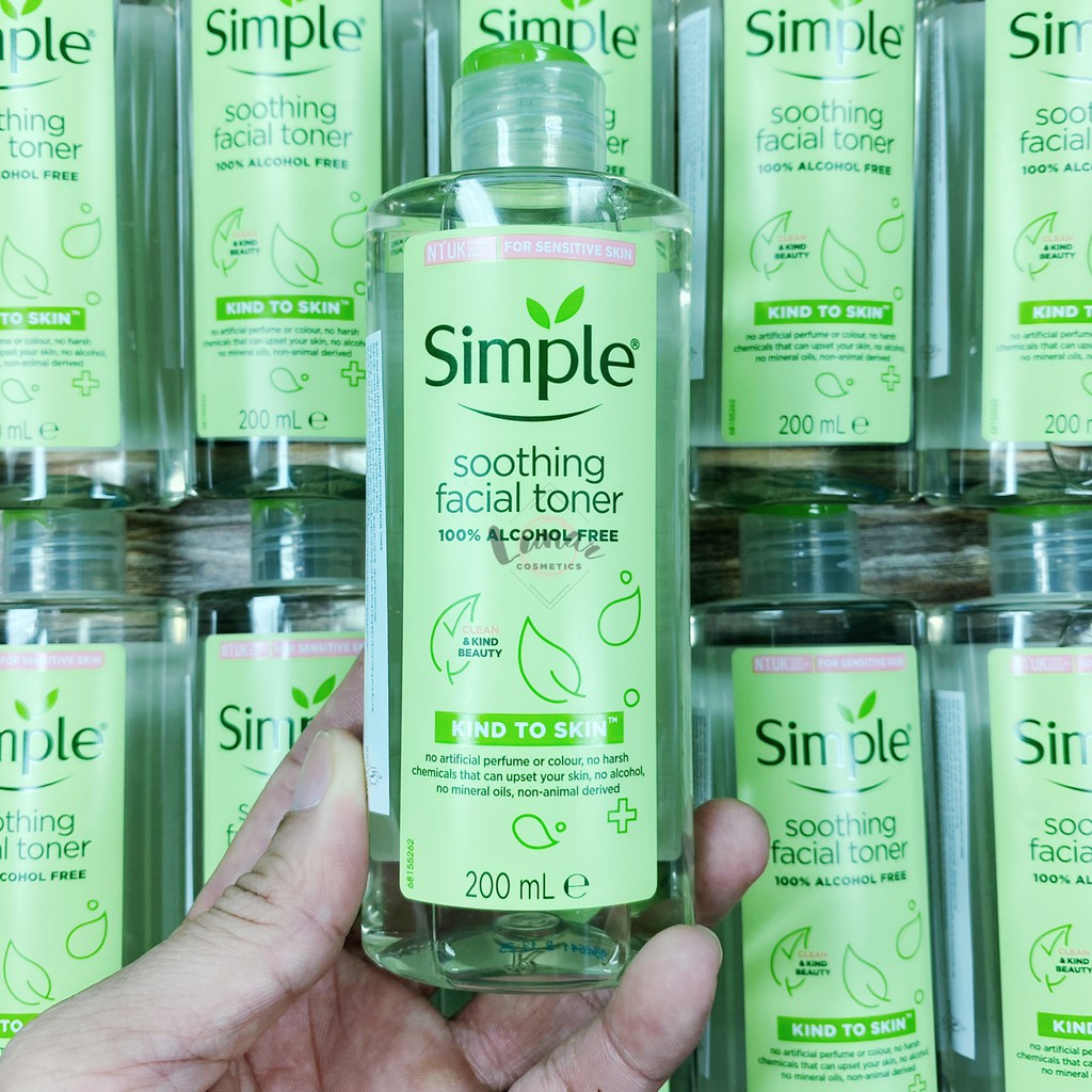 Nước hoa hồng dưỡng ẩm Simple dành cho da nhạy cảm, nước cân bằng da toner Kind To Skin Smoothing Simple 200ml