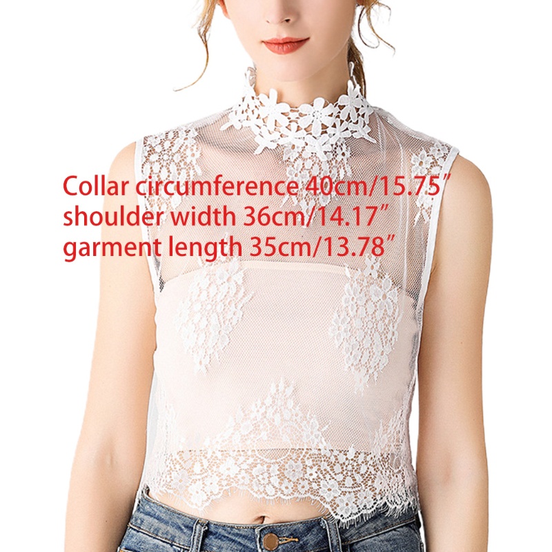 Han Áo Chui Đầu Sát Nách Chui Đầu Cổ Lọ Phối Ren Lưới Rỗng Có Thể Tháo Rời Họa Tiết Hoa Có Thể Tháo Rờ
