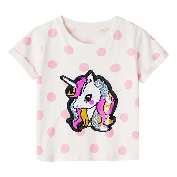 Áo thun bé gái Pony chấm bi kim sa đính cườm lật 2 mặt Malwee chính hãng cực đẹp + Tặng kẹp tóc - huong274