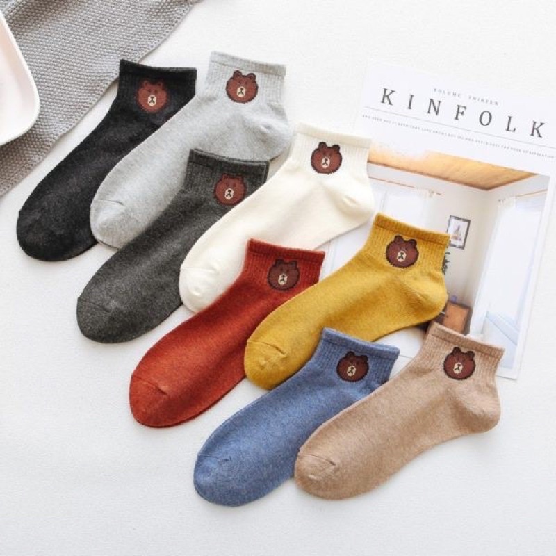 Tất cổ ngắn Combo 10 đôi tất Gấu kèm túi zip tiện lợi